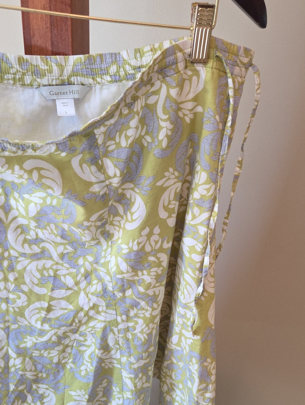 Garnet Hill Lime Green and White Floral Cotton Skirt